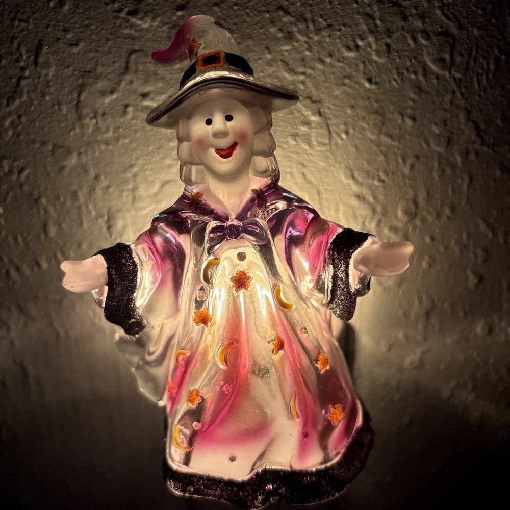 Vintage Halloween Witch Night Light Festive Acrylic Witch Glow Colorful with box
